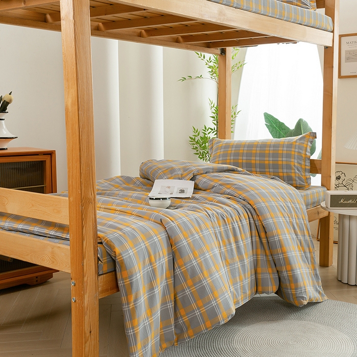 91家纺网 家纺一手货源 找家纺 喜四方 2025新款全棉色织水洗棉学生三件套 夏威夷黄