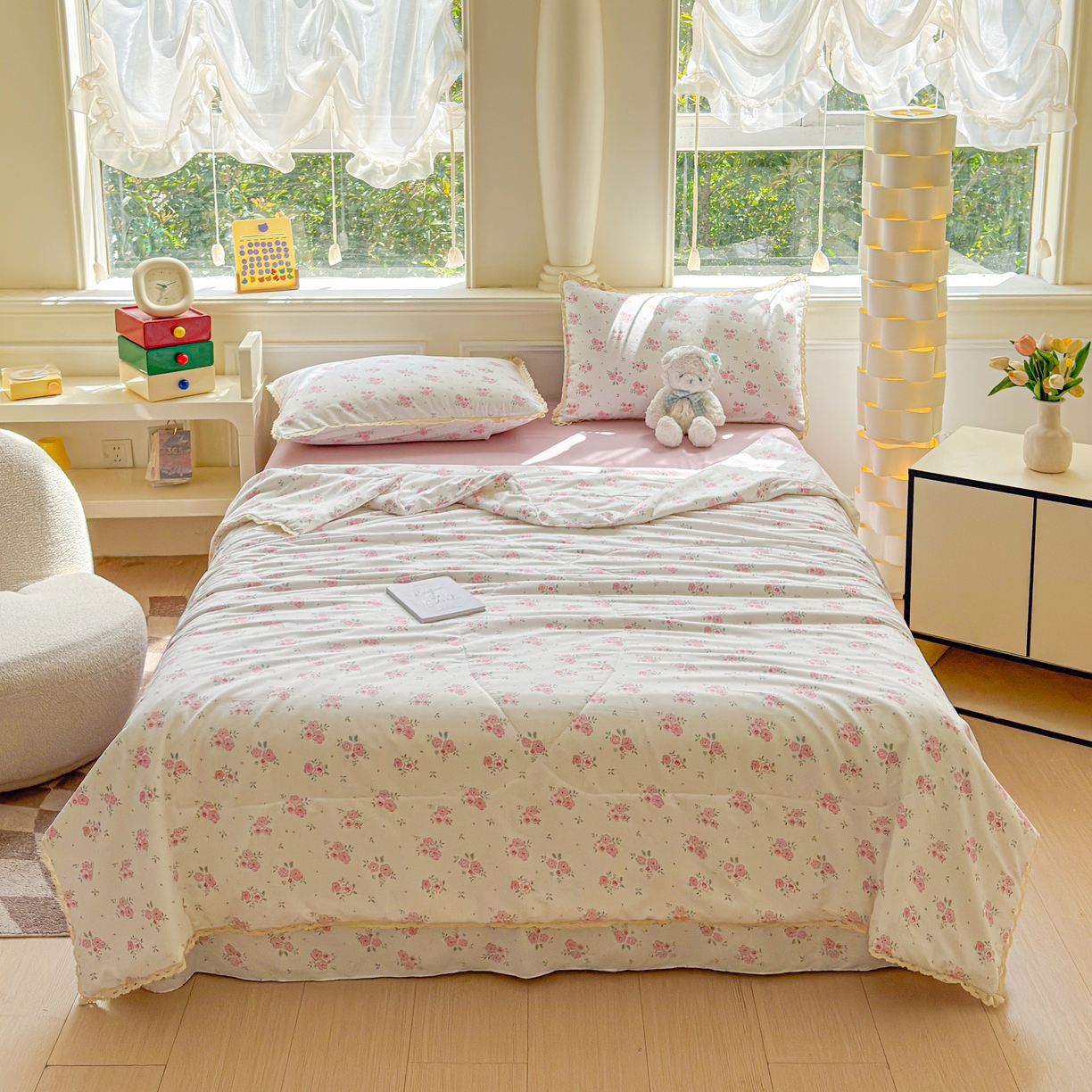 91家纺网 家纺一手货源 找家纺 可思家纺 2025新款针织棉双层纱夏被 春风里