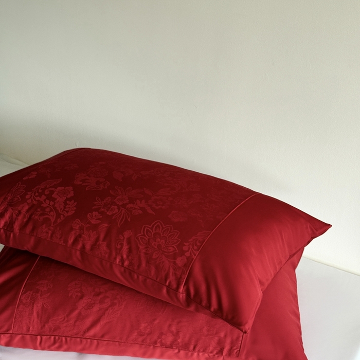 91家纺网 家纺一手货源 找家纺 鹿班家居 2025新款100S长绒棉提花单品枕套（第二组）【标准会员-2元】 单品枕套-邂逅红色