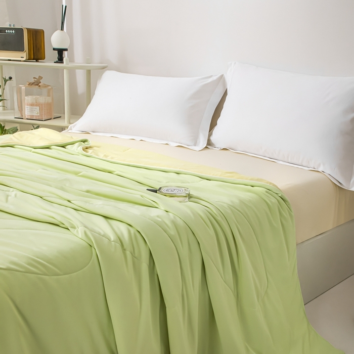 91家纺网 家纺一手货源 找家纺 凌云家纺 2025新款100%锦伦冰丝夏被空调被 清新绿