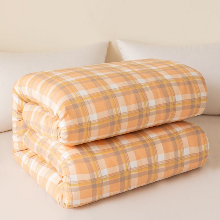 91家纺网 家纺一手货源 找家纺 美梦之都 2025新款可拆洗棉花被水洗棉被子被芯冬被学生 橙小格