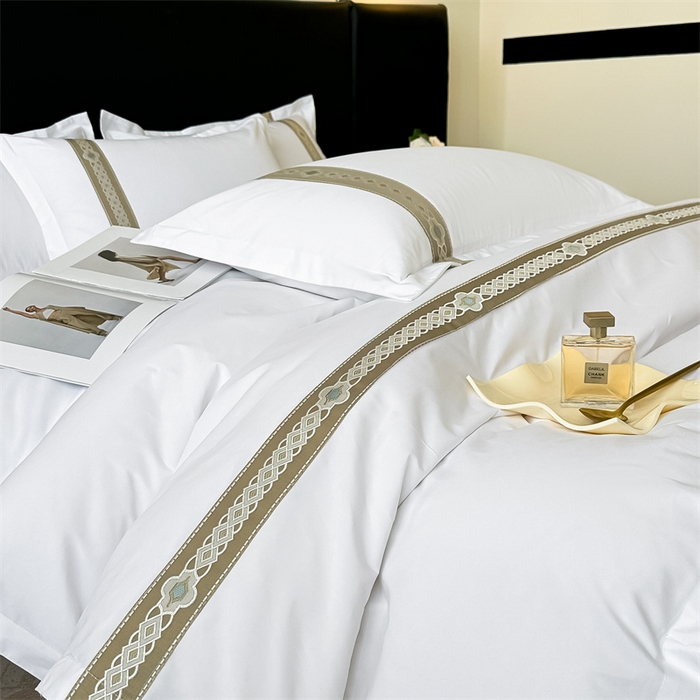 91家纺网 家纺一手货源 找家纺 梦庭帛美 2025新款宾馆刺绣四件套 吉祥-卡其