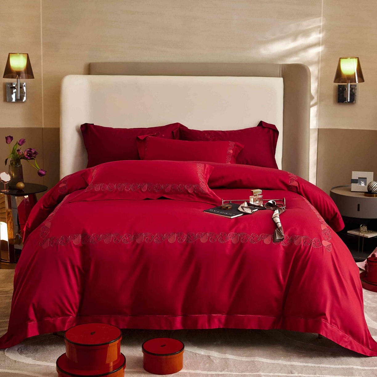 91家纺网 家纺一手货源 找家纺 涞澳家纺 2025新款婚庆款四件套 缘定今生