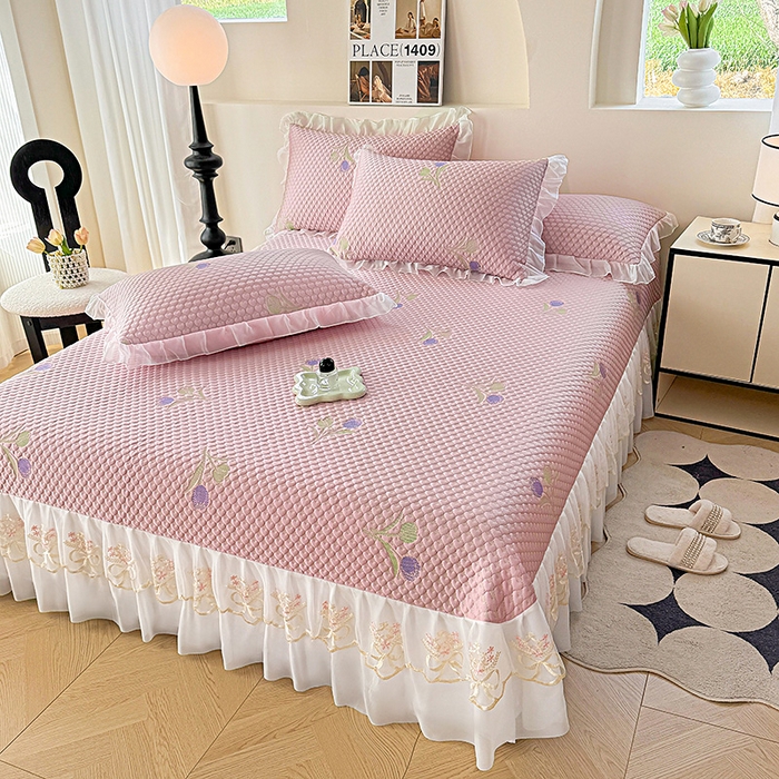 91家纺网 家纺一手货源 找家纺 （总）提花大世界 2025新款A类PE乙纶冰丝凉感三色织550克冰豆豆凉席床裙软凉席