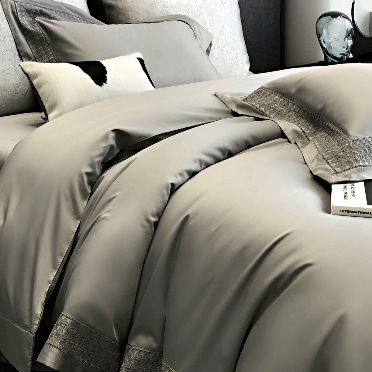 91家纺网 家纺一手货源 找家纺 涞澳家纺 2025新款60S天丝棉花边款四件套-星雅 星雅-大理石灰