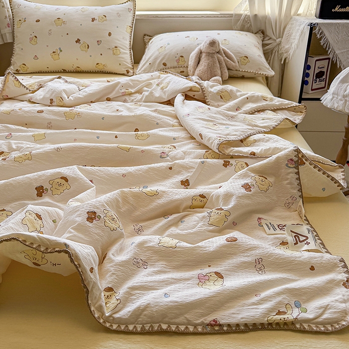 91家纺网 家纺一手货源 找家纺 星巴k家纺 2025新款春夏云感双层纱A类母婴级三角针夏被贝壳边夏凉被贝壳绣【可提供买家秀】 贝壳绣-奶罐布丁