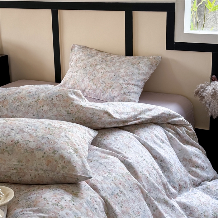 91家纺网 家纺一手货源 找家纺 窝米 2025春季新品全棉双层纱油画风花卉四件套系列（梦境花园、花研巧语） 梦境花园黄