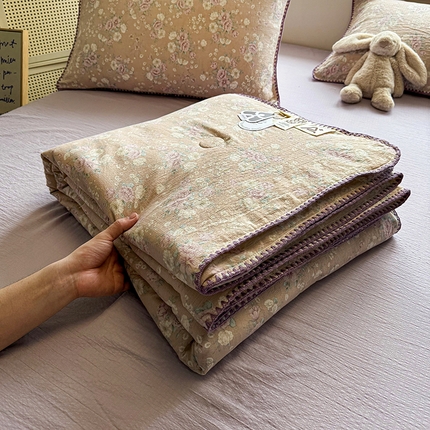 星巴k家纺 2025新款春夏云感双层纱A类母婴级三角针夏被贝壳边夏凉被贝壳绣【可提供买家秀】 贝壳绣-爱如星辰