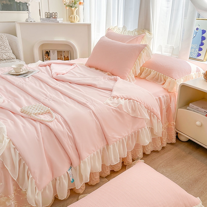 91家纺网 家纺一手货源 找家纺 （总）好儿喜家纺 2025新款春意浓系列床裙凉席四件套