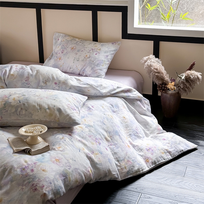 91家纺网 家纺一手货源 找家纺 窝米 2025春季新品全棉双层纱油画风花卉四件套系列（梦境花园、花研巧语） 熙春