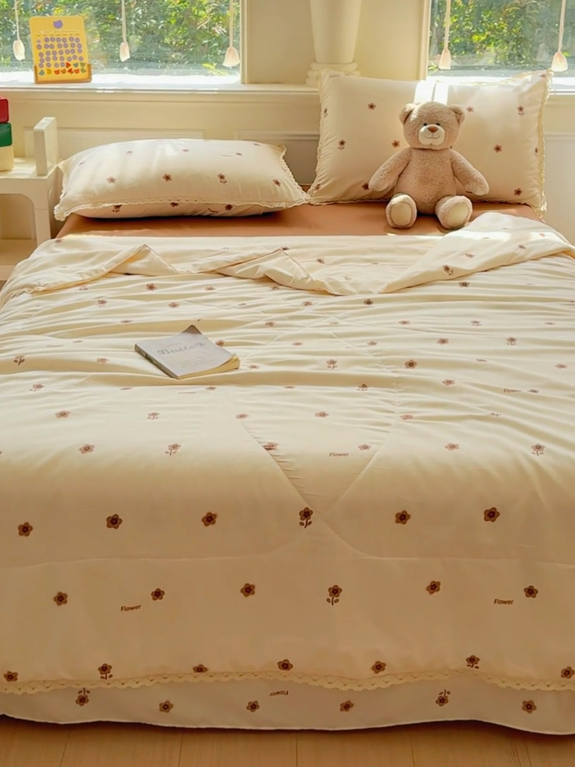 91家纺网 家纺一手货源 找家纺 可思家纺 2025新款针织棉双层纱夏被 小苹果