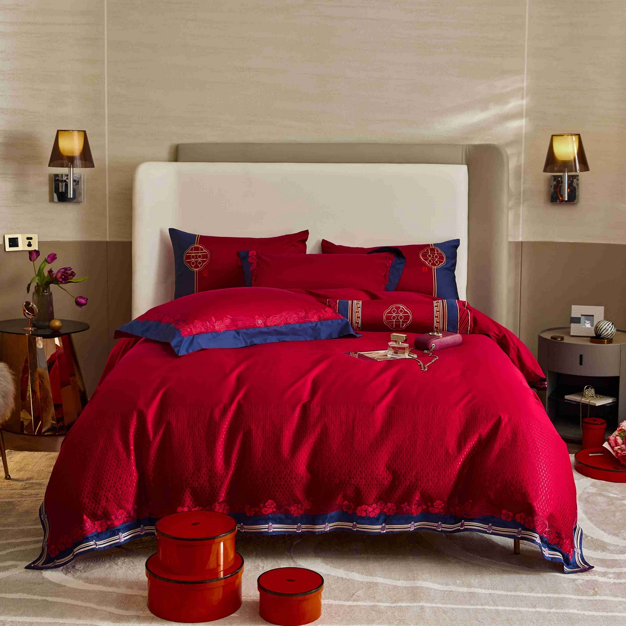 91家纺网 家纺一手货源 找家纺 涞澳家纺 2025新款婚庆款四件套 喜悦花嫁