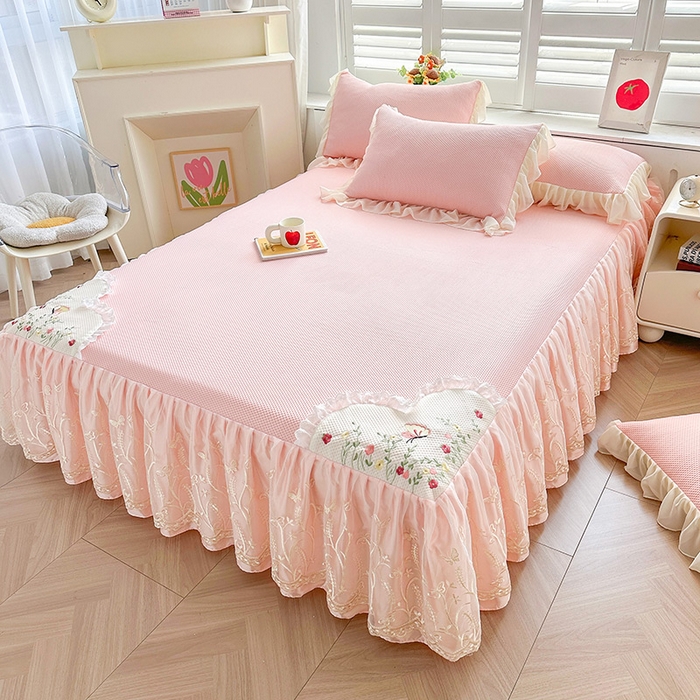 91家纺网 家纺一手货源 找家纺 （总）好儿喜家纺 2025新款繁花系列凉席床裙冰丝席床罩凉席韩式凉感豆豆凉席床盖四件套