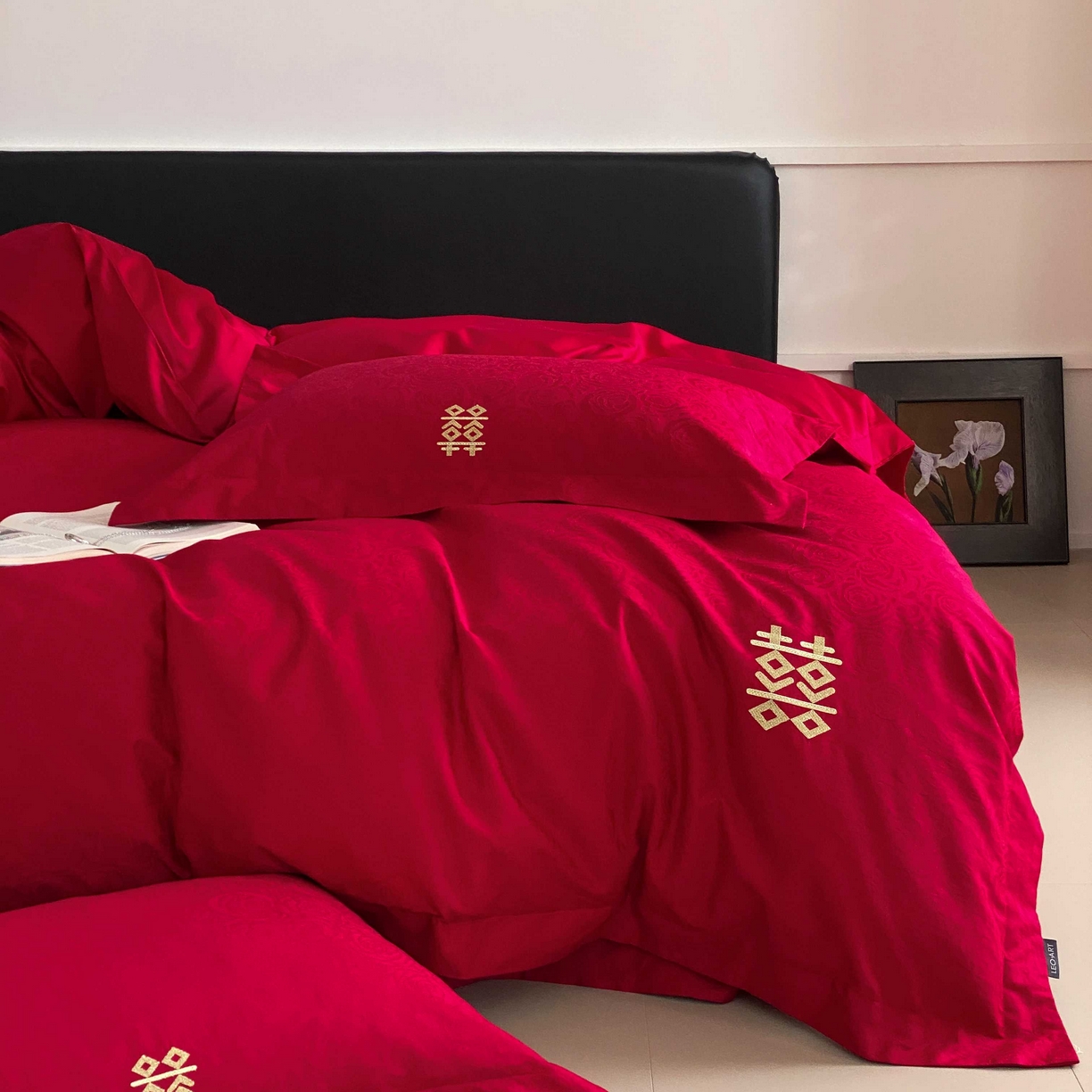 91家纺网 家纺一手货源 找家纺 涞澳家纺 2025新款婚庆款四件套 幸福花海