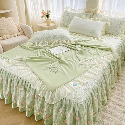 91家纺网 家纺一手货源 找家纺 （总）好儿喜家纺 2025新款恬静系列凉席床裙冰丝席床罩凉席韩式凉感豆豆凉席床盖