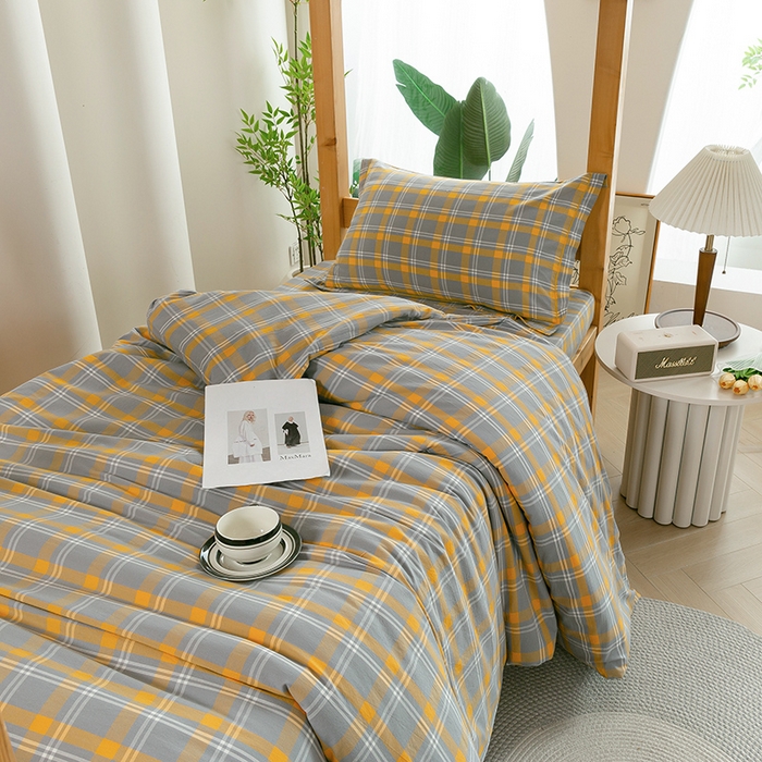 91家纺网 家纺一手货源 找家纺 喜四方 2025新款全棉色织水洗棉学生三件套 夏威夷黄