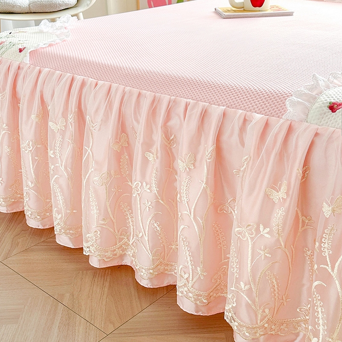 91家纺网 家纺一手货源 找家纺 （总）好儿喜家纺 2025新款繁花系列凉席床裙冰丝席床罩凉席韩式凉感豆豆凉席床盖四件套