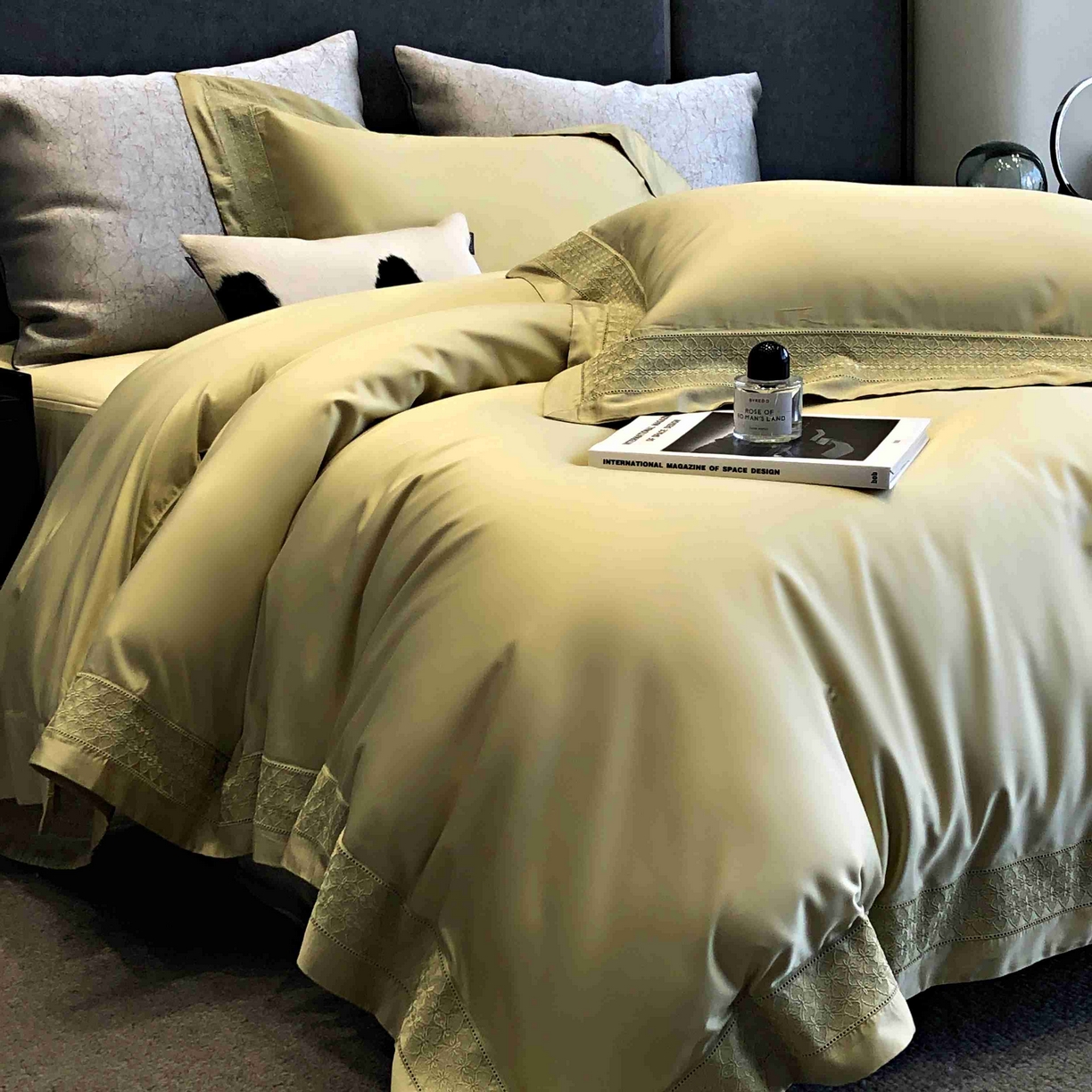 91家纺网 家纺一手货源 找家纺 涞澳家纺 2025新款60S天丝棉花边款四件套-星雅 星雅-木薯