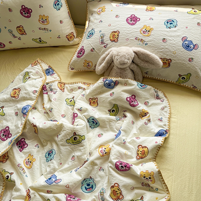 91家纺网 家纺一手货源 找家纺 星巴k家纺 2025新款春夏云感双层纱A类母婴级三角针夏被贝壳边夏凉被贝壳绣【可提供买家秀】 贝壳绣-维尼伙伴