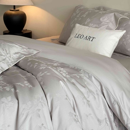 涞澳家纺 2025新款全棉提花四件套 碧玉-灰白