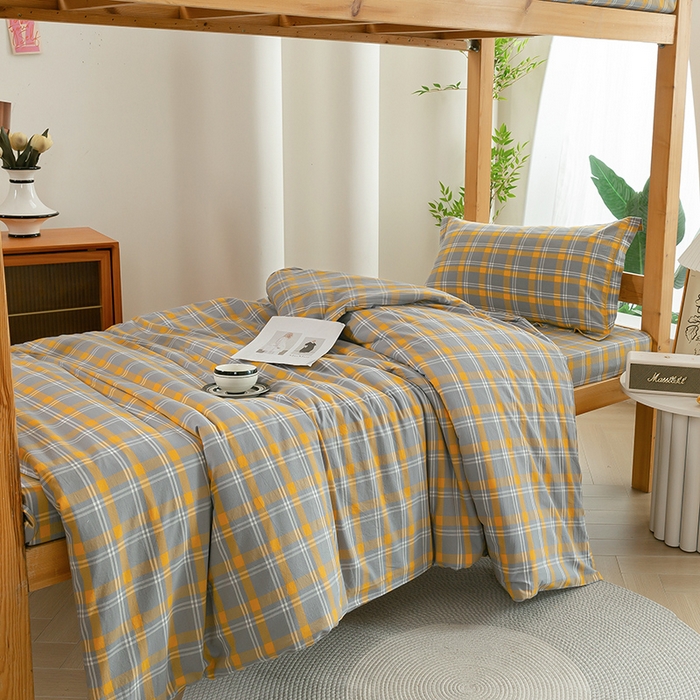 91家纺网 家纺一手货源 找家纺 喜四方 2025新款全棉色织水洗棉学生三件套 夏威夷黄