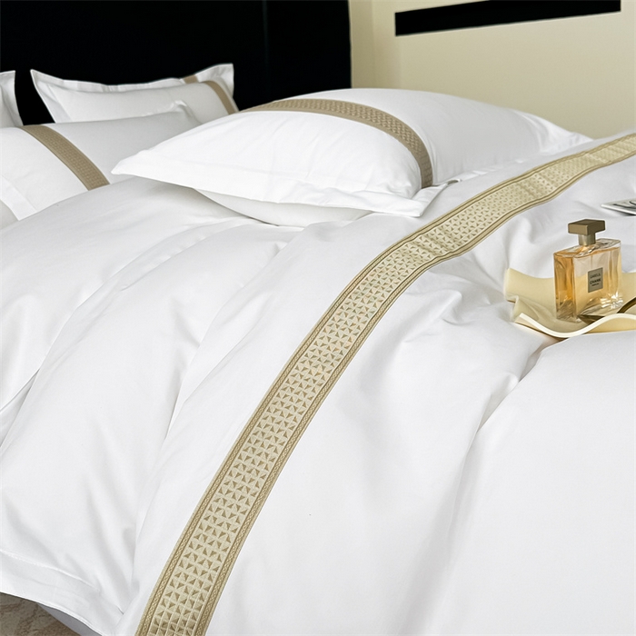 91家纺网 家纺一手货源 找家纺 梦庭帛美 2025新款宾馆刺绣四件套 古巴-卡其