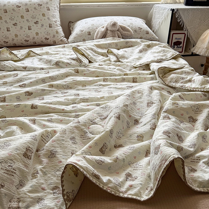 91家纺网 家纺一手货源 找家纺 星巴k家纺 2025新款春夏云感双层纱A类母婴级三角针夏被贝壳边夏凉被贝壳绣【可提供买家秀】 贝壳绣-狗狗日记