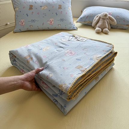 星巴k家纺 2025新款春夏云感双层纱A类母婴级三角针夏被贝壳边夏凉被贝壳绣【可提供买家秀】 贝壳绣-小猫时光