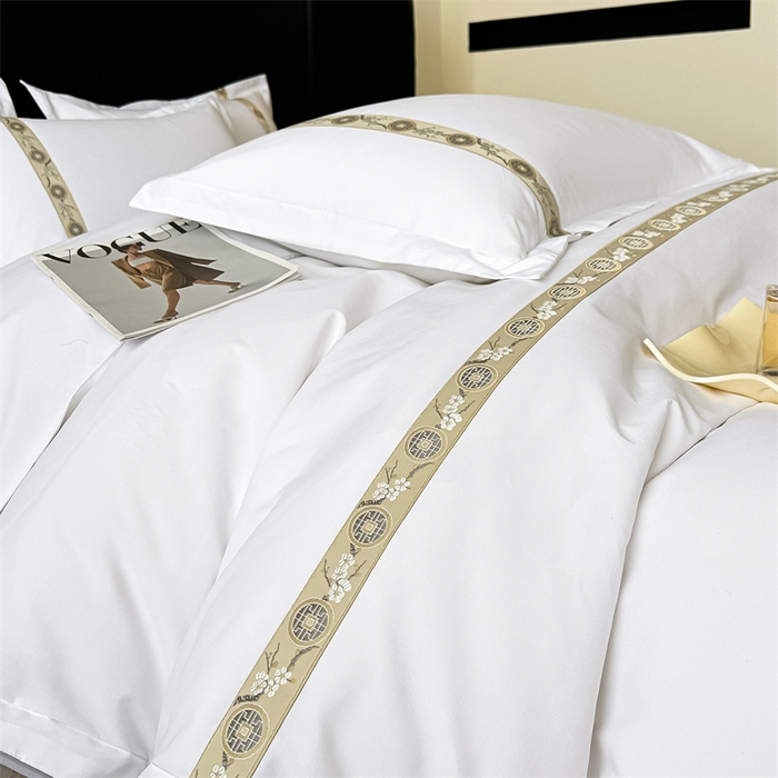 91家纺网 家纺一手货源 找家纺 梦庭帛美 2025新款宾馆刺绣四件套 梅花-卡其