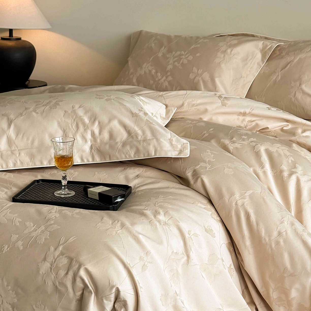 91家纺网 家纺一手货源 找家纺 涞澳家纺 2025新款全棉提花四件套 碧玉-小麦色