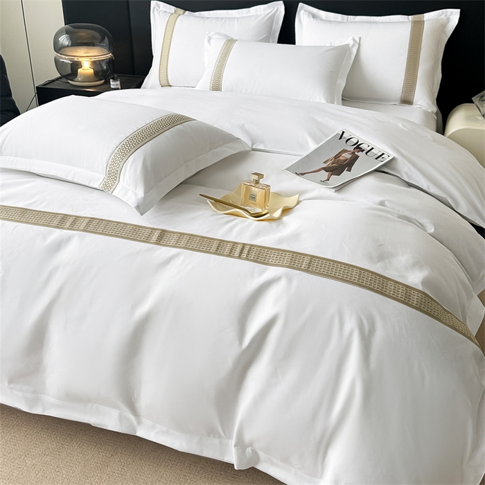 91家纺网 家纺一手货源 找家纺 梦庭帛美 2025新款宾馆刺绣四件套 古巴-卡其