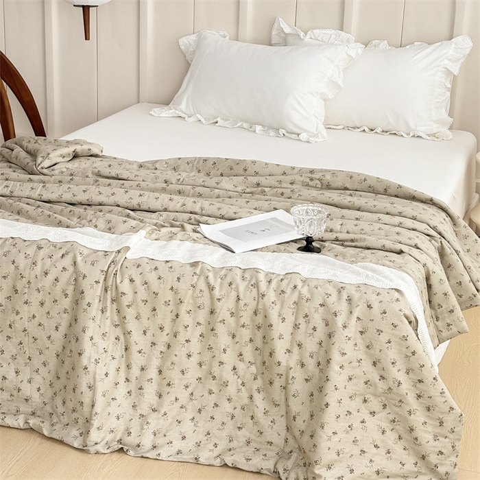 91家纺网 家纺一手货源 找家纺 久典家居 2025新款全棉有氧双层纱夏被 木槿