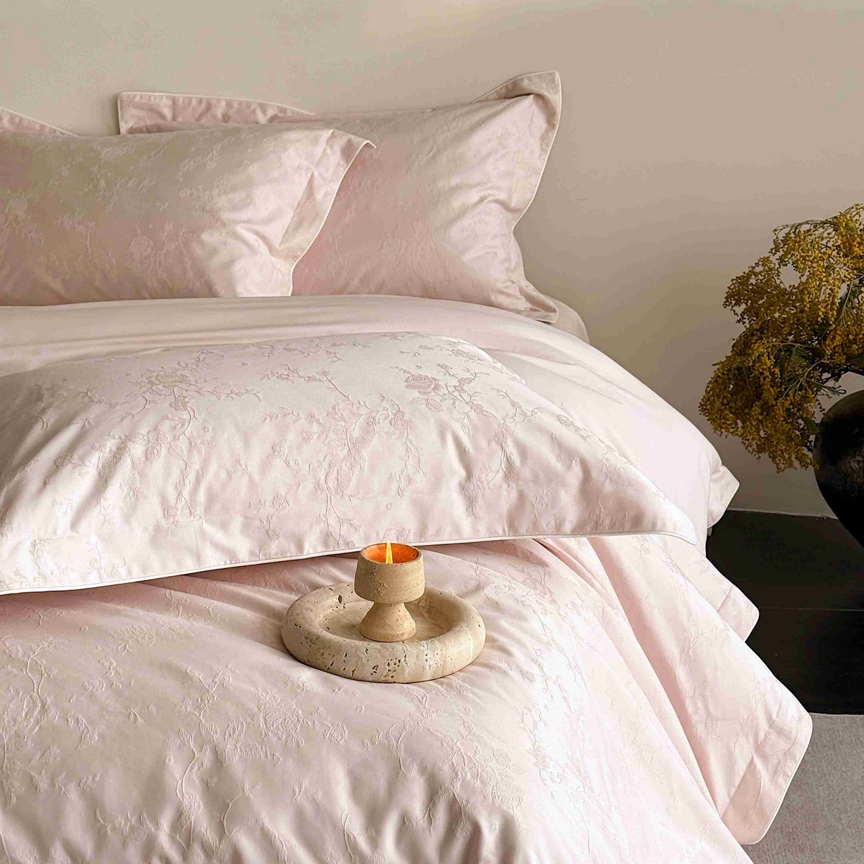 91家纺网 家纺一手货源 找家纺 涞澳家纺 2025新款全棉提花四件套 美玲-贝壳粉 