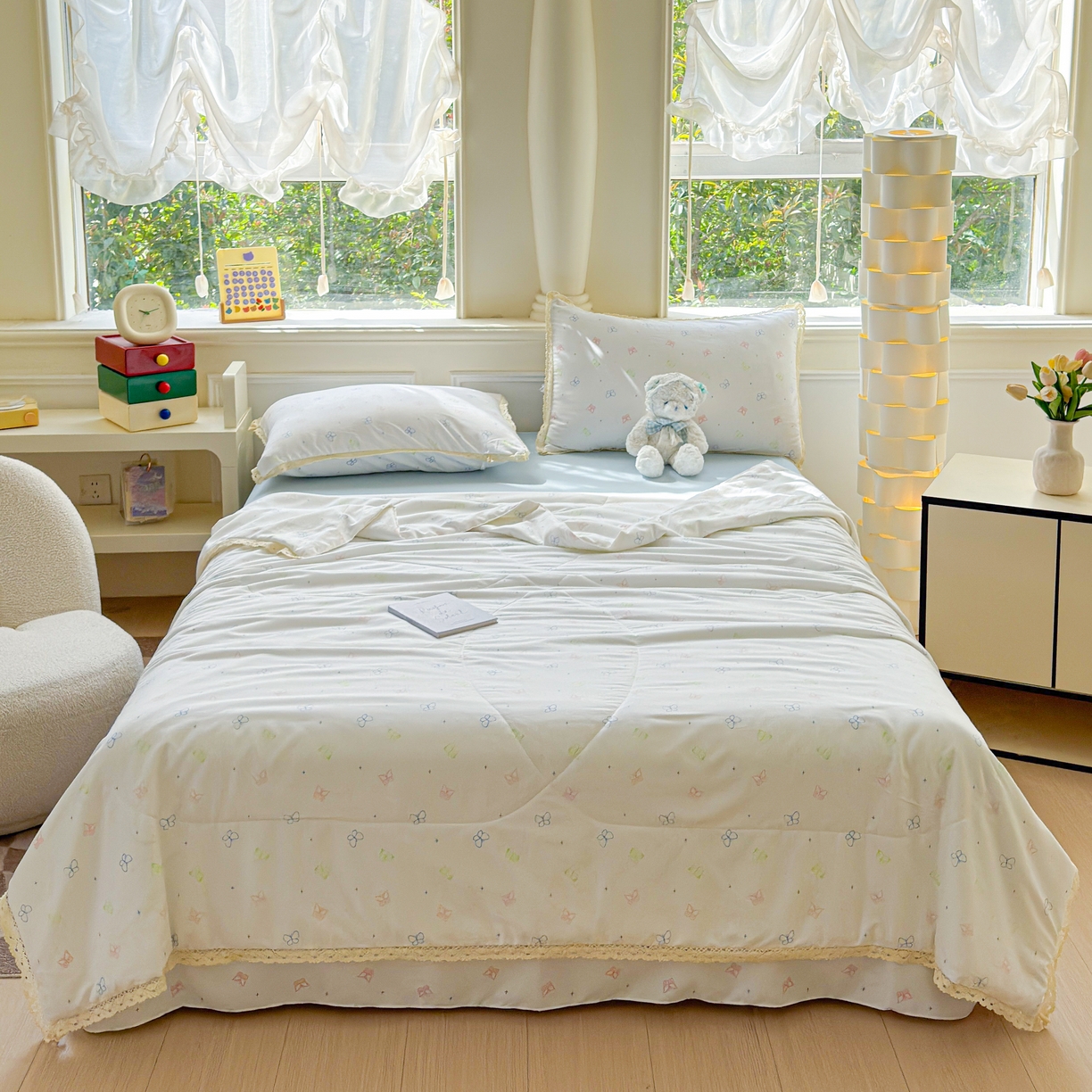 91家纺网 家纺一手货源 找家纺 可思家纺 2025新款针织棉双层纱夏被 缤纷蝴蝶