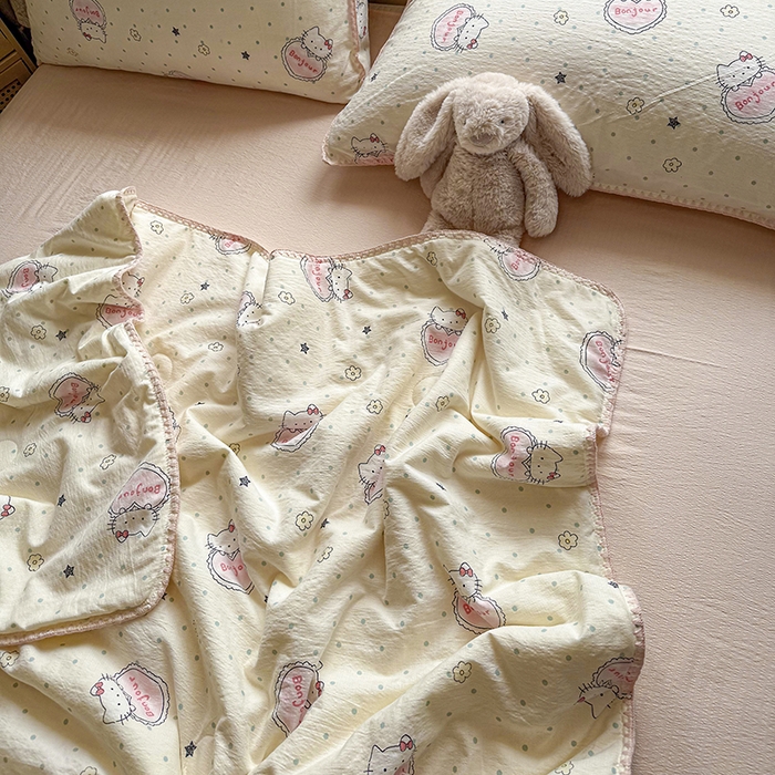 91家纺网 家纺一手货源 找家纺 星巴k家纺 2025新款春夏云感双层纱A类母婴级三角针夏被贝壳边夏凉被贝壳绣【可提供买家秀】 贝壳绣-爱心KT