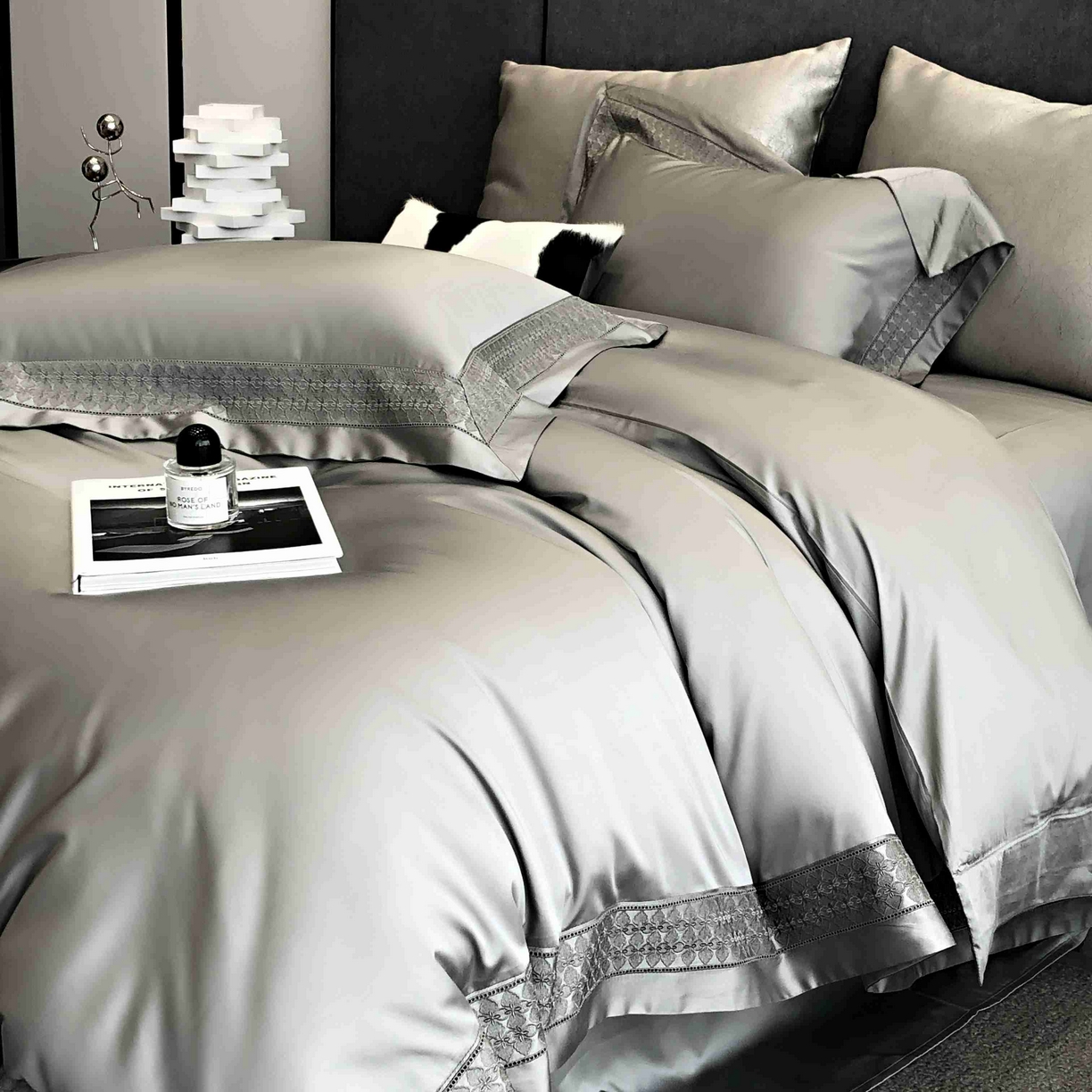 91家纺网 家纺一手货源 找家纺 涞澳家纺 2025新款60S天丝棉花边款四件套-星雅 星雅-大理石灰