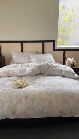 91家纺网 家纺一手货源 找家纺 窝米 2025春季新品全棉双层纱油画风花卉四件套系列（梦境花园、花研巧语） 熙春