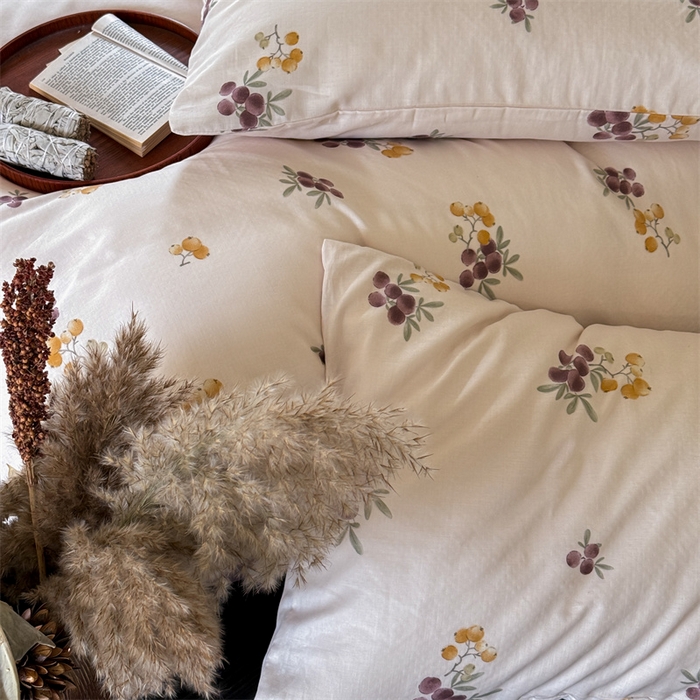 91家纺网 家纺一手货源 找家纺 窝米 2025春季新品全棉双层纱油画风花卉四件套系列（梦境花园、花研巧语） 枇杷园