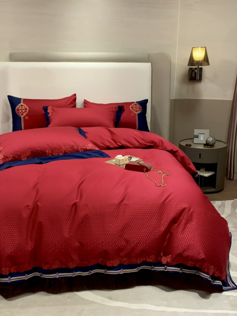 91家纺网 家纺一手货源 找家纺 涞澳家纺 2025新款婚庆款四件套 喜悦花嫁