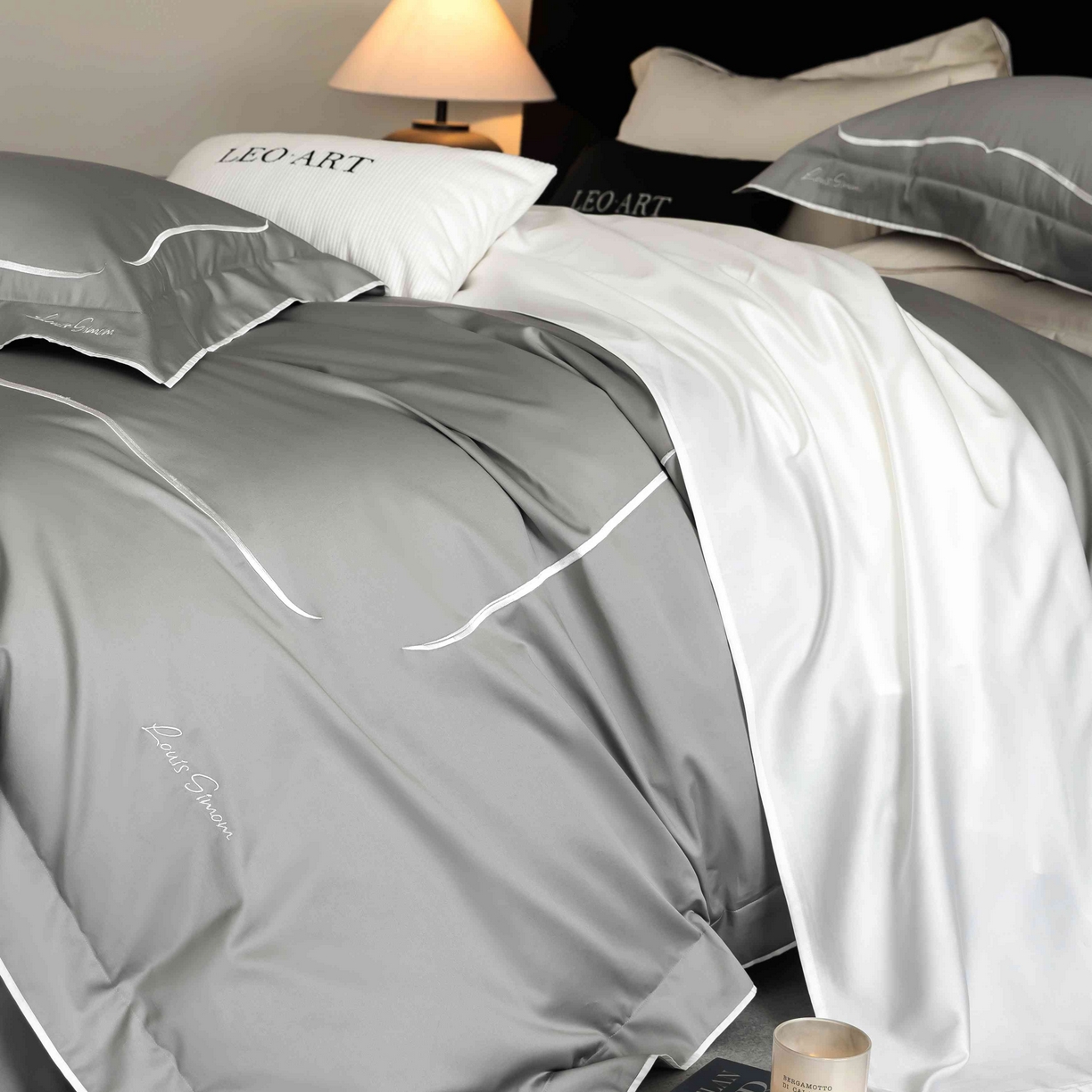 91家纺网 家纺一手货源 找家纺 涞澳家纺 2025新款80S全棉贡缎小蛮腰四件套-浅依 浅依-烟灰