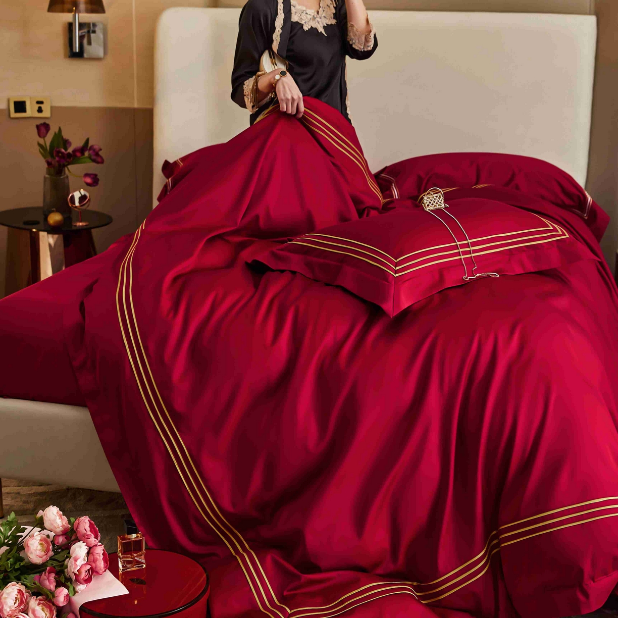 91家纺网 家纺一手货源 找家纺 涞澳家纺 2025新款婚庆款四件套 金玉恒美