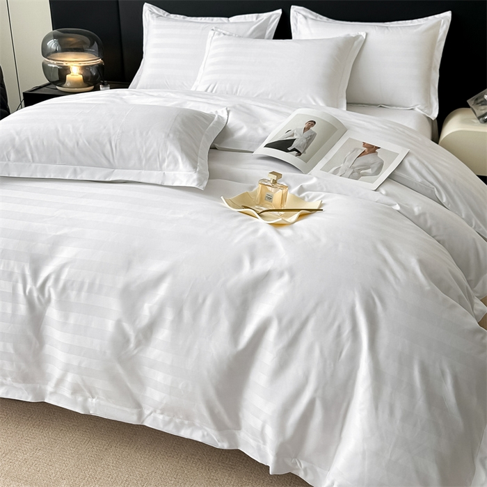 91家纺网 家纺一手货源 找家纺 （总）梦庭帛美  2025新款酒店布草段条飞边款四件套