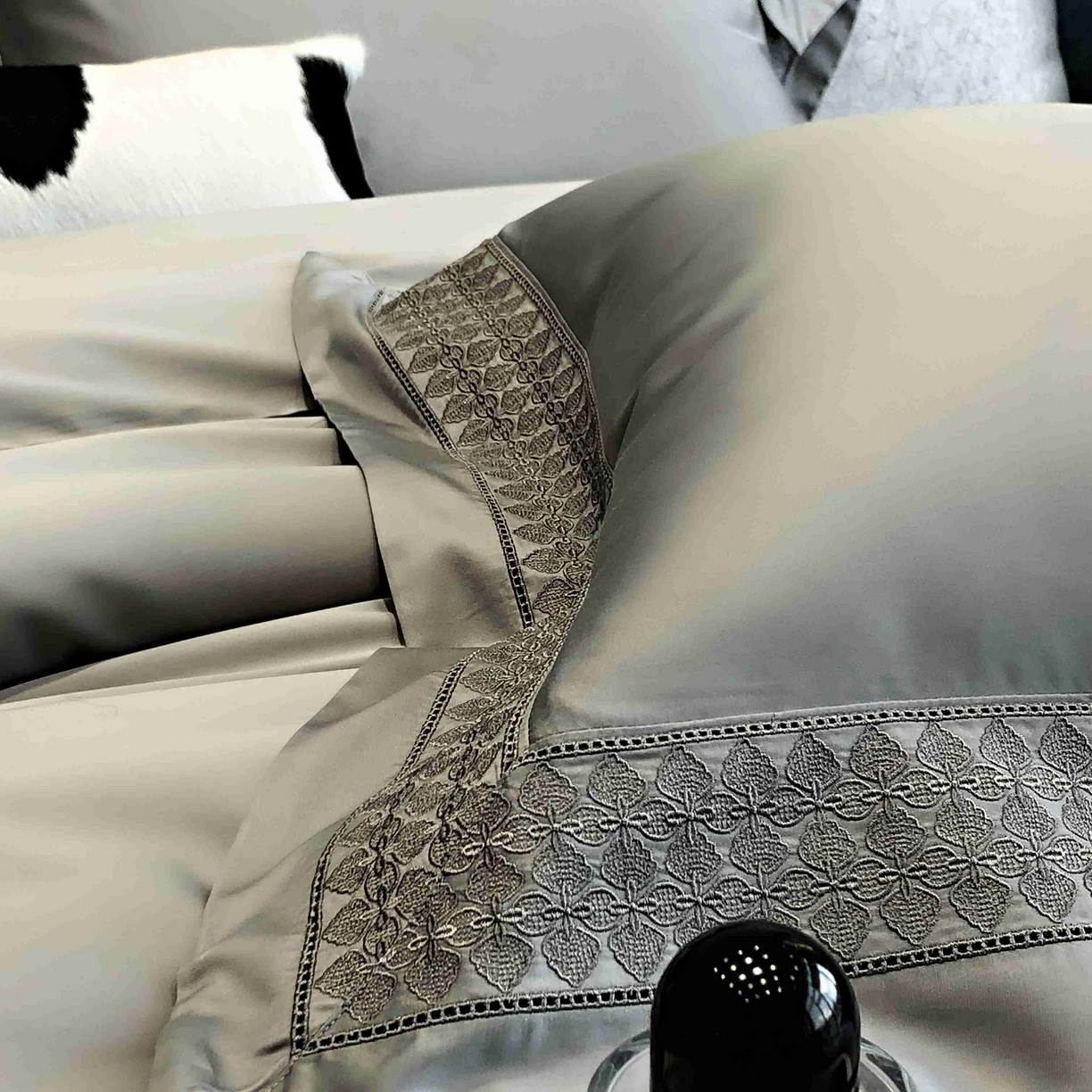 91家纺网 家纺一手货源 找家纺 涞澳家纺 2025新款60S天丝棉花边款四件套-星雅 星雅-大理石灰