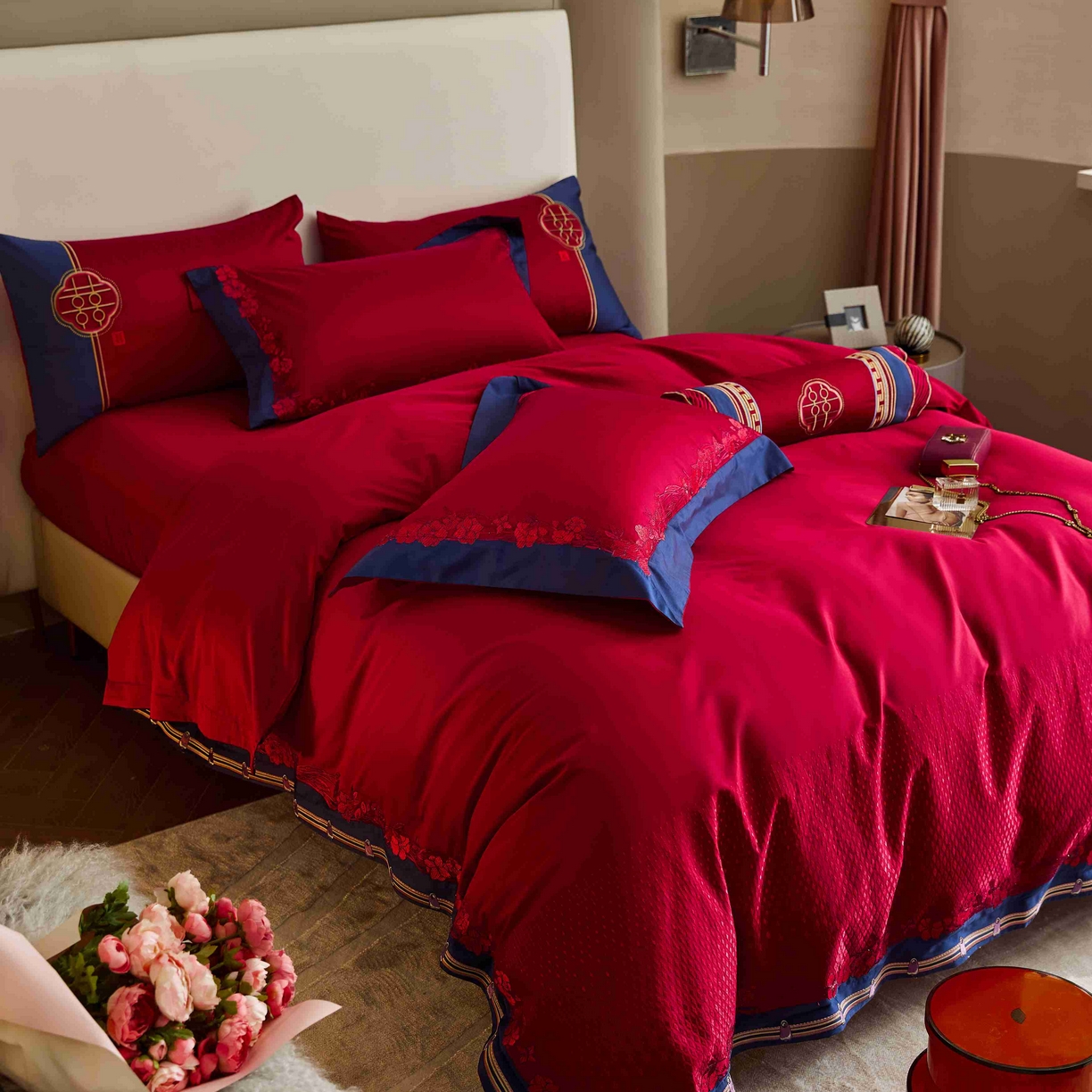 91家纺网 家纺一手货源 找家纺 涞澳家纺 2025新款婚庆款四件套 喜悦花嫁