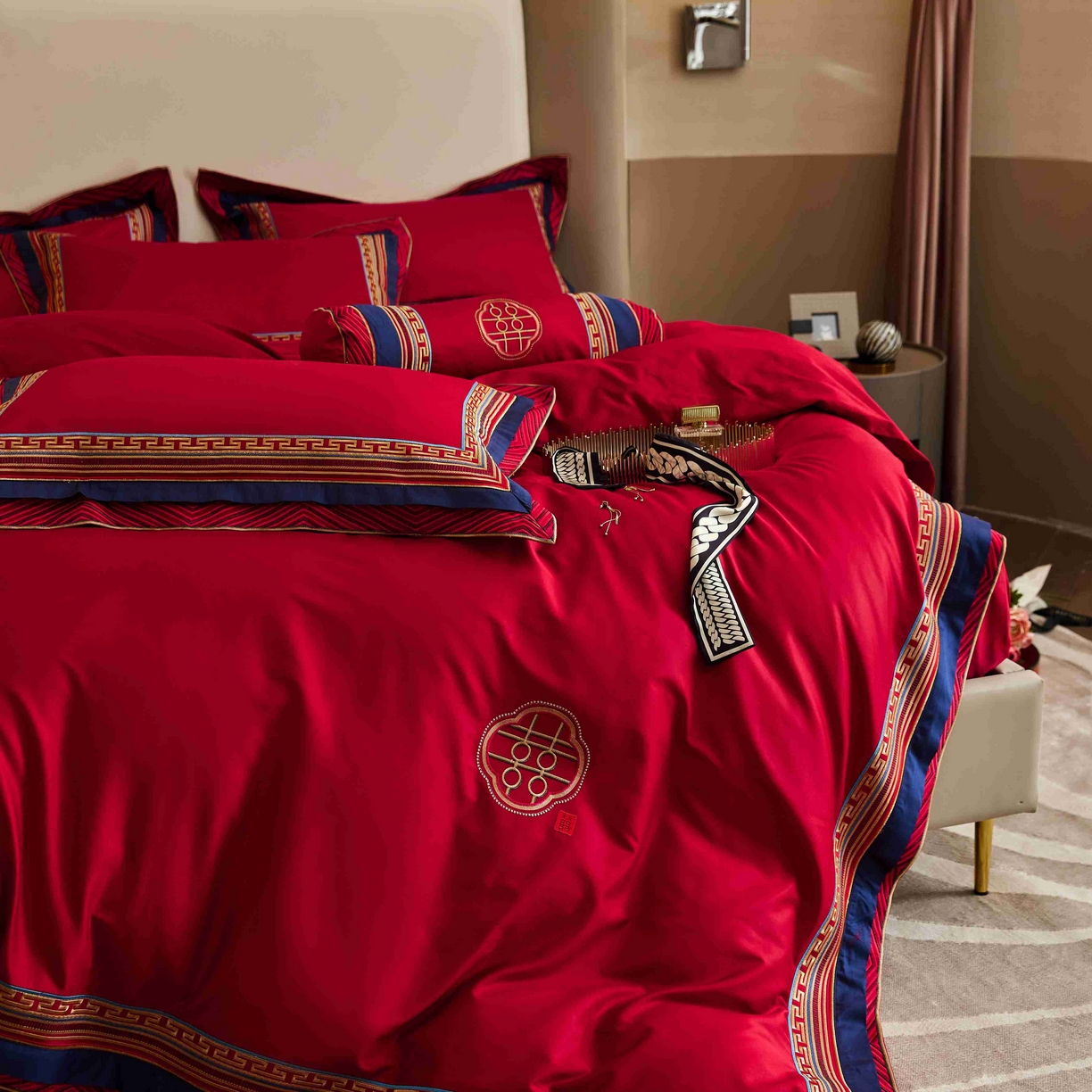 91家纺网 家纺一手货源 找家纺 涞澳家纺 2025新款婚庆款四件套 新禧双缘