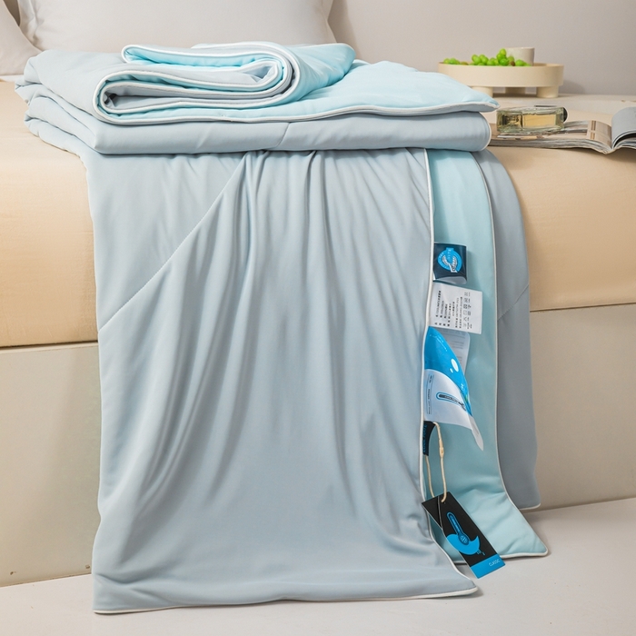 91家纺网 家纺一手货源 找家纺 凌云家纺 2025新款100%锦伦冰丝夏被空调被 灰蓝