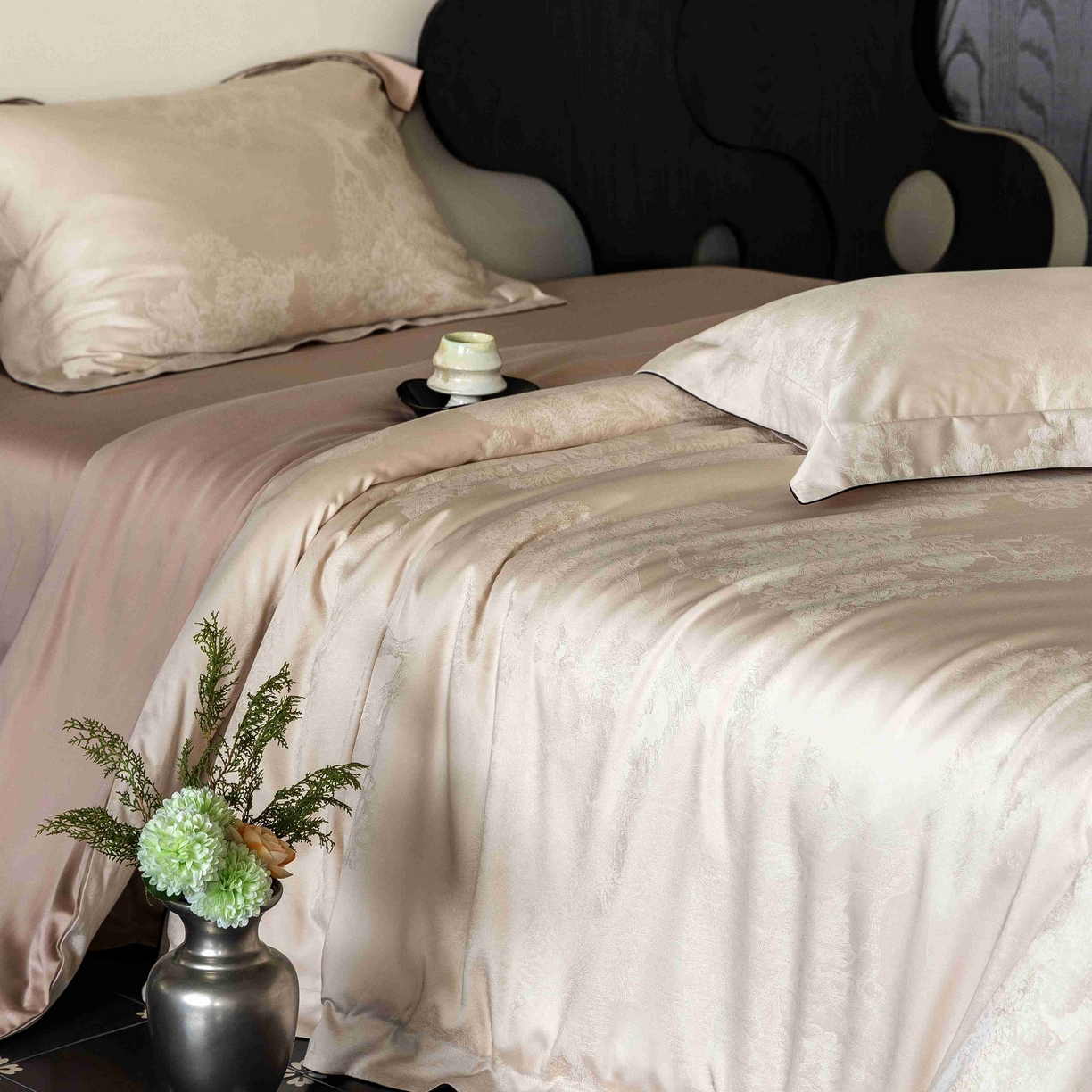 91家纺网 家纺一手货源 找家纺 涞澳家纺 2025新款60支天丝棉提花四件套 花砚-香槟