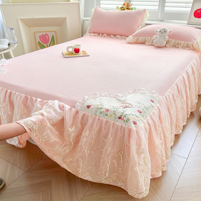 91家纺网 家纺一手货源 找家纺 （总）好儿喜家纺 2025新款繁花系列凉席床裙冰丝席床罩凉席韩式凉感豆豆凉席床盖四件套