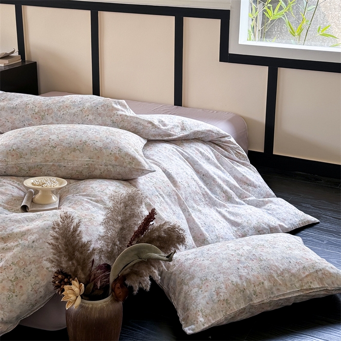 91家纺网 家纺一手货源 找家纺 窝米 2025春季新品全棉双层纱油画风花卉四件套系列（梦境花园、花研巧语） 梦境花园黄