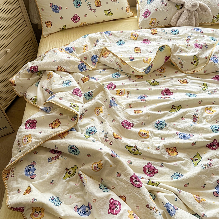 91家纺网 家纺一手货源 找家纺 星巴k家纺 2025新款春夏云感双层纱A类母婴级三角针夏被贝壳边夏凉被贝壳绣【可提供买家秀】 贝壳绣-维尼伙伴